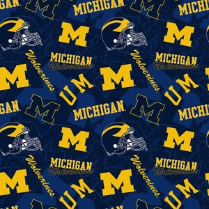 Sykel Enterprises - College Cottons - University of Michigan - Wolverines Tone on Tone - Blue/Gold - Cotton Fabric - MCHG-1178