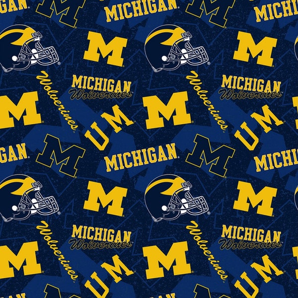EOB~Sykel Enterprises - College Cottons - University of Michigan - Wolverines Tone on Tone - Blue/Gold - Cotton Fabric - MCHG-1178