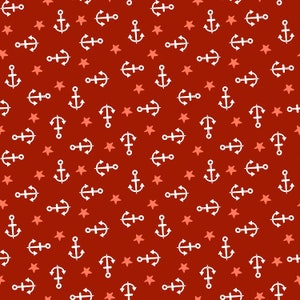 Studio E~Water Babies~Anchors~Merlot~Cotton Fabric by the Yard or Select Length 6689S-88