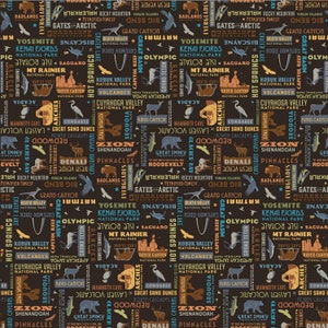 EOB~Riley Blake~National Parks~Word Print~Black~Cotton Fabric by the Yard or Select Length C8784R-BLACK