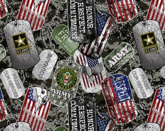 Sykel Enterprises~Military Prints~Army Dogtags~Multi~Cotton Fabric by the Yard or Select Length 1254A-X