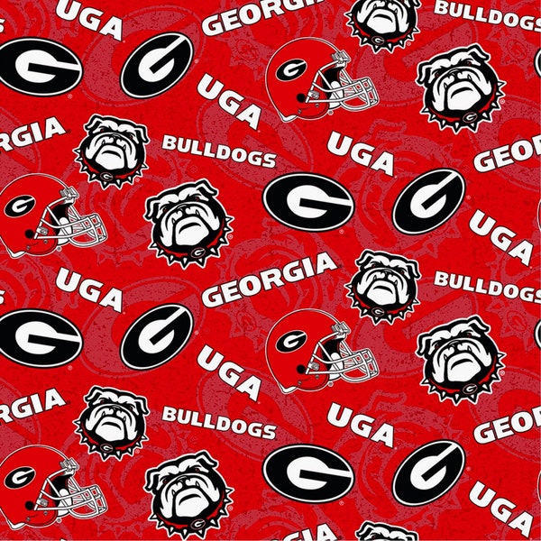 Sykel Enterprises~College Cottons~NCAA Georgia Bulldogs~Red~Cotton Fabric by the Yard or Select Length GA-1178