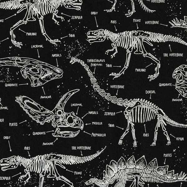 Timeless Treasures~Realistic Dinosaurs~Fossils~Glow in the Dark~Black~Cotton Fabric by the Yard or Select Length CG5797-BLK