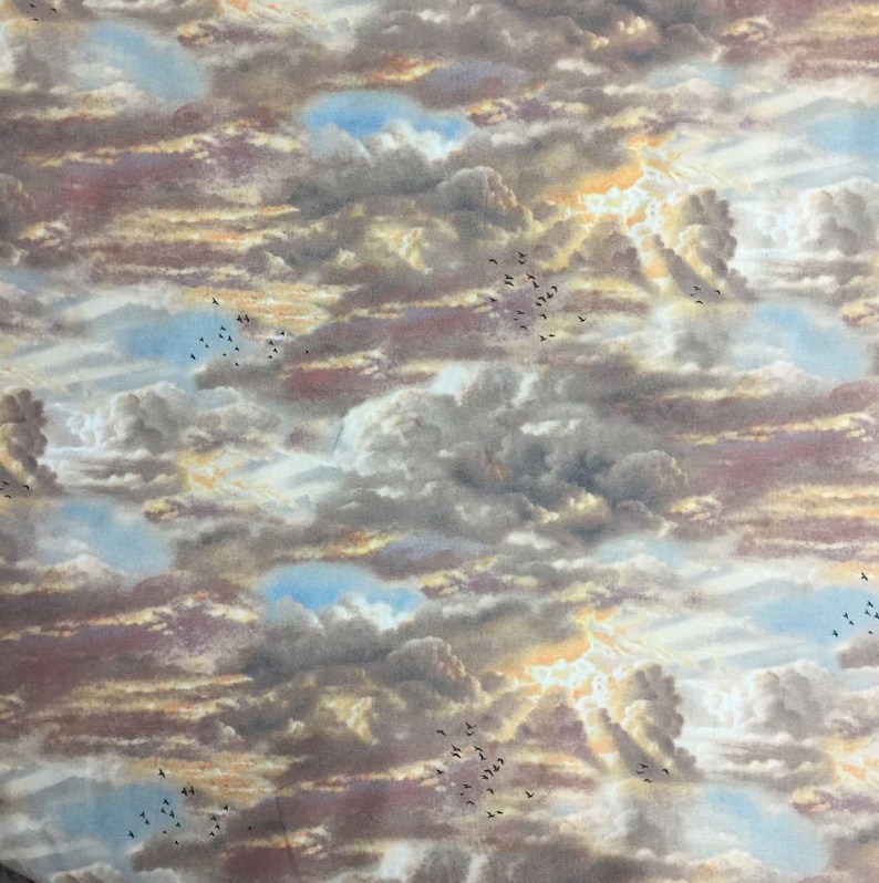 Fabric by the Yard 9603E-MULT Cloudy Sky with Birds Noahs Ark Multi Elizabeths Studio