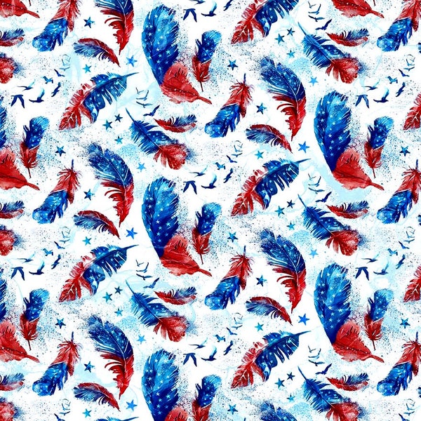 Northcott~Patriot~Feather Toss~Digital Print~White/Multi~Cotton Fabric by the Yard or Select Length DP25540-10