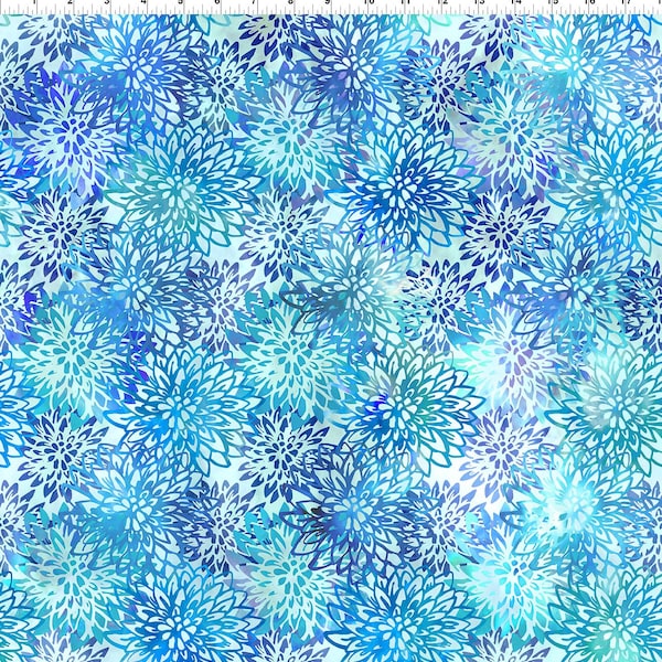 In The Beginning~Haven~Chrysanthemums~Digital Print~Blue~Cotton Fabric by the Yard or Select Length 5HVN-2