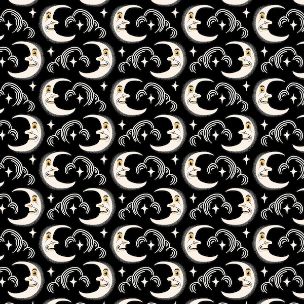 Midnight Masquerade by Heather for P&B Textiles, Quilt Grade 100% Cotton Fabric, Halloween Midnight Moons in Black MMAS6262-K