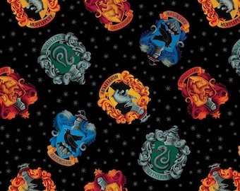 Contempo By Benartex~Harry Potter~Hogwarts Crests~108" Wide Quilt Backing Black~Licensed Cotton Fabric by Yard or Select Length 15219WB-12