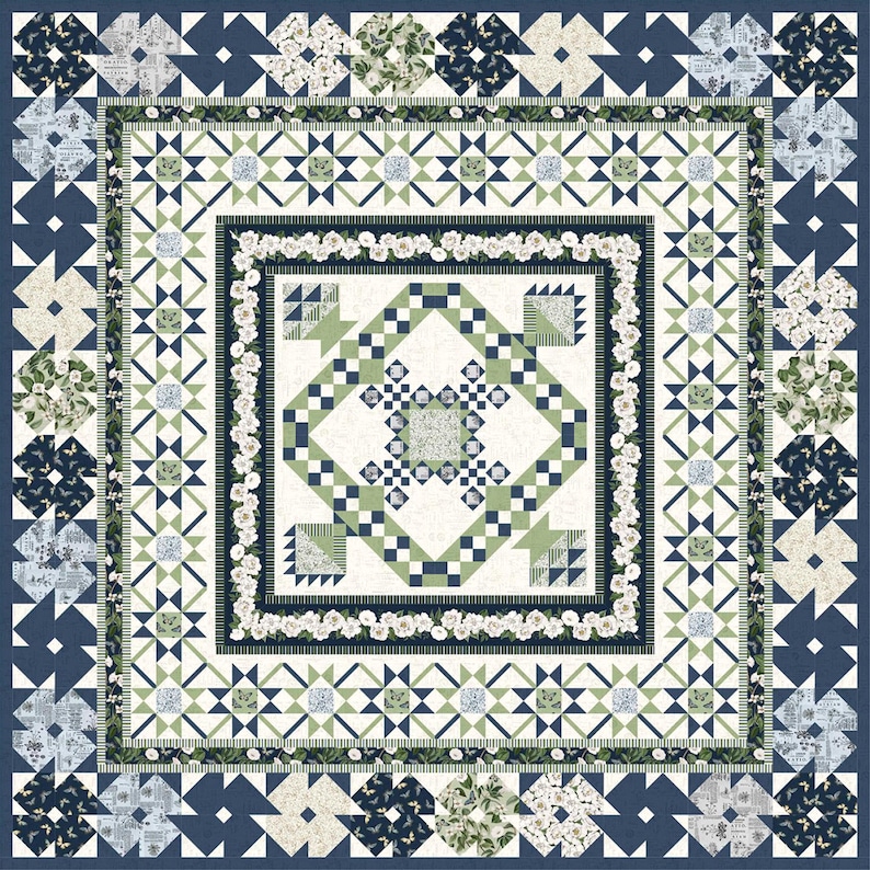 Complex Patchwork Wilmington Prints~garden Grace~vertical Stripe~sage~cotton Fabric by ...
