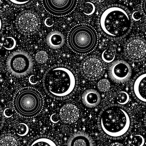 Timeless Treasures~Space~Moons and Stars~Glow in the Dark~Black~Cotton Fabric by the Yard or Select Length CG7431-BLK