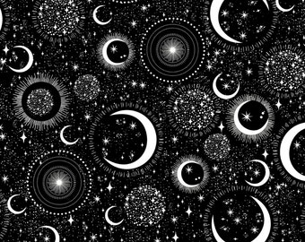 Timeless Treasures~Space~Moons and Stars~Glow in the Dark~Black~Cotton Fabric by the Yard or Select Length CG7431-BLK