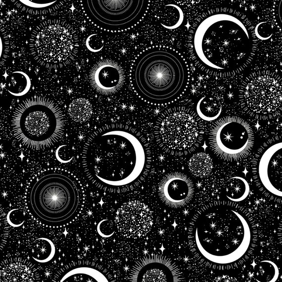 Eobtimeless Treasuresspacemoons and Starsglow in the Darkblackcotton Fabric  by the Yard or Select Length CG7431-BLK 