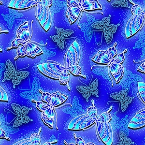 Oasis Fabrics~Asian Garden 2~Butterfly~Digital~Blue~Cotton Fabric by the Yard or Select Length 596642