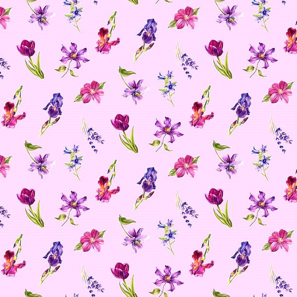 Northcott~Deborahs Garden~Medium Floral Toss~Digital~Lilac/Multi~Cotton Fabric by the Yard or Select Length DP25595-82