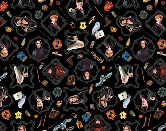 Contempo By Benartex~Harry Potter~Magic~108" Wide Quilt Backing Black~Licensed Cotton Fabric by the Yard or Select Length 15220WB-12