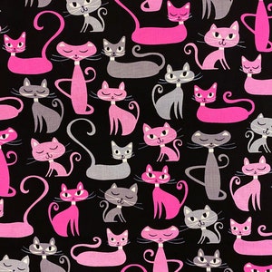 Robert Kaufman~Bigotes y colas~Gatos~Negro~Tela de algodón cortada a medida o seleccione largo ARZ153752