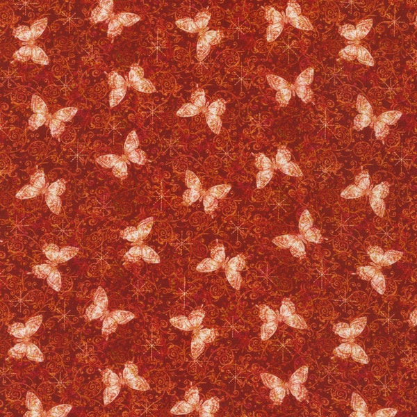 Robert Kaufman~Secret Garden~Butterflies~Red~Cotton Fabric by the Yard or Select Length ADND216653