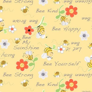EOB~Susybee~Sweet Bees~Words Floral~Yellow~Cotton Fabric by the Yard or Select Length SB20362-310