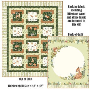 Kit de edredón ~ Squares Afloat ~ Edredón reversible Woodland Babes de 96 x 122 cm con panel posterior Milestone (incluye patrón y todas las telas) AAFQK-1296