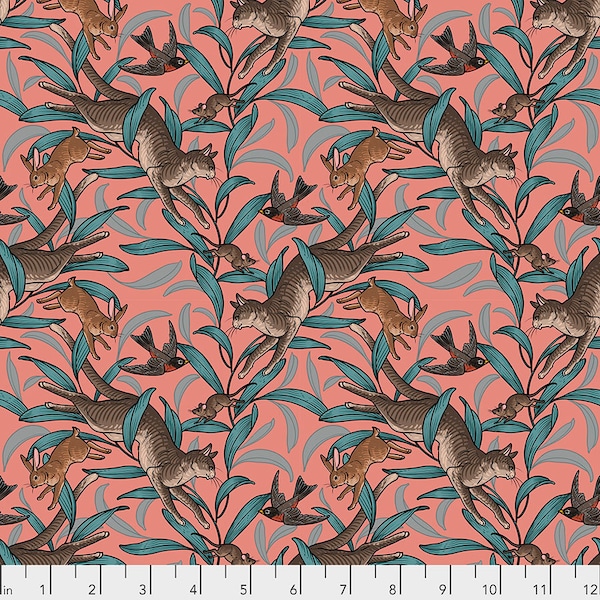 Free Spirit~Cat Tales by Rachel Hauer~On the Prowl~Nectar~Cotton Fabric by the Yard or Select Length PWRH003-NECTAR