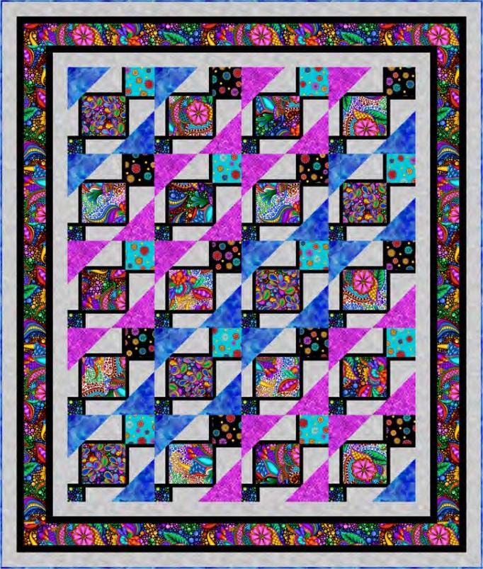 QT Fabrics Carnivale Floral Geometric White Multi Color Cotton