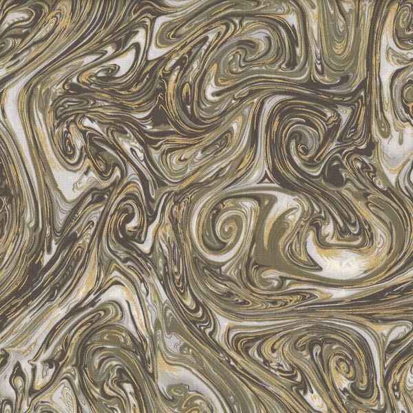 Michael Miller~Marble with Metallic Gold~Dirt~Cotton Fabric by the Yard or Select Length CM1087-DIRT