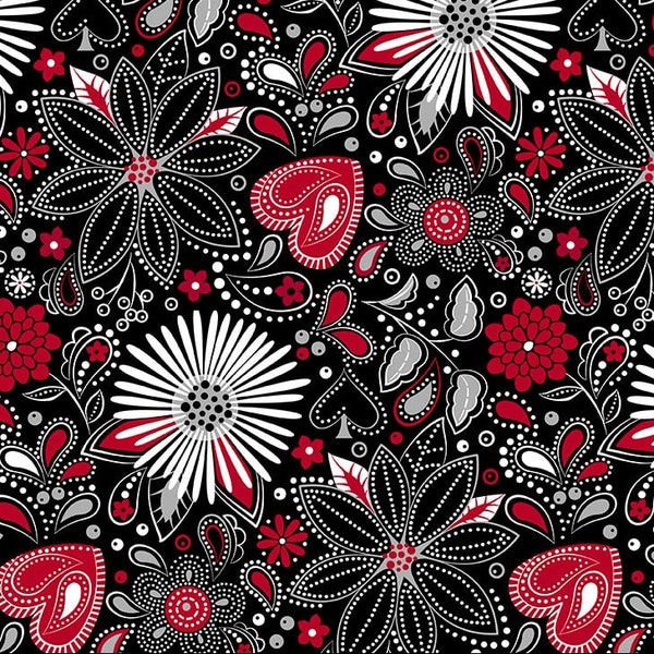 Blank Quilting~Scarlet Story~Floral Paisley~Black~Cotton Fabric by the Yard or Select Length 3129-99