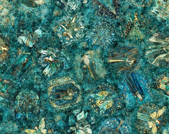 Folklore by Quilting Treasures, Quilt Grade 100% Cotton Fabric, Medieval Vignettes Lagoon 31643-Q