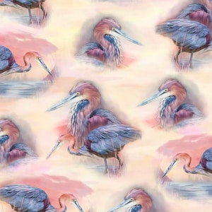 Quilting Treasures~Spirit of the Heron~Heron Vignettes~Digital~Cream~Cotton Fabric by the Yard or Select Length 30136-E