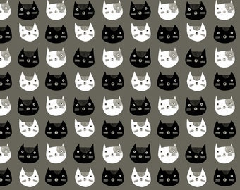 Contempo by Benartex~Cosmo Cats~Cat Heads~Charcoal~Cotton Fabric by the Yard or Select Length 16135B-11