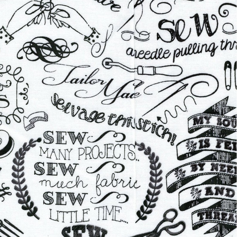 Timeless Treasures Fabric Goddess Sewing Words White Etsy UK