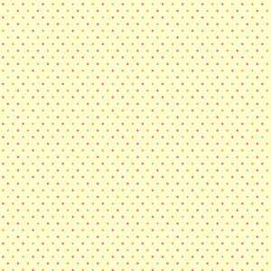 May include: A seamless pattern of small dots in various colors, including yellow, orange, pink, and blue, on a light yellow background.