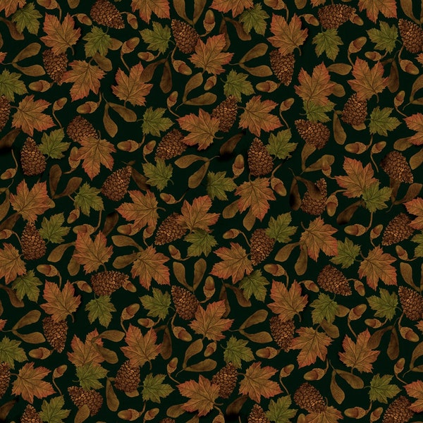 Timeless Treasures~Nightfall~Autumn Leaves and Pinecones~Digital~Autumn~Cotton Fabric by the Yard or Select Length CD2489-AUTUMN