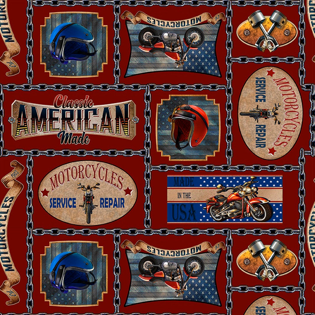 Eob~blank Quilting~live to Ride~motorcycle Patch~red~cotton Fabric by ...