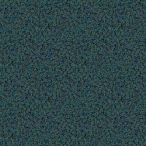 May include: A seamless pattern featuring a dense arrangement of teal and green circles with gold outlines on a dark blue background. The design creates a textured, organic appearance, suitable for various applications.