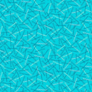 May include: A seamless pattern of white and blue hair clips on a turquoise background.