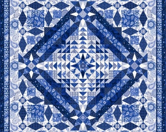 Quilt Kit~Indigo Splash~95.5" x 95.5" Blue and White Queen Size Quilt (Includes fabric for top of quilt and binding) AAFQK-829