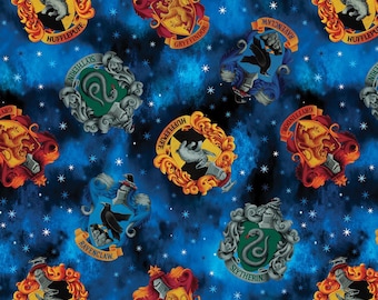 Contempo By Benartex~Harry Potter~Hogwarts Crests~Blue~Licensed Cotton Fabric by the Yard or Select Length 15223B-55