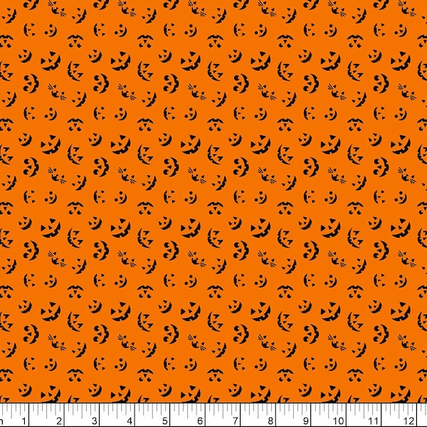 Free Spirit~Storybook Halloween~Jack O Lantern (SMALL Scale)~Orange~Cotton Fabric by the Yard or Select Length PWRH068-ORANGE