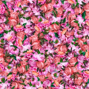 Quilting Treasures~Peony Romance~Packed Peonies~Digital Print~Pink~Cotton Fabric by the Yard or Select Length 29372-P