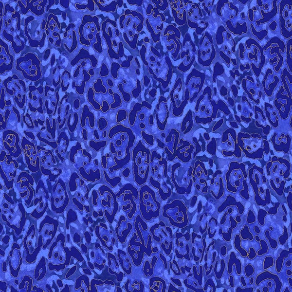 Northcott ~ Shimmer Wild Thing ~ Léopard avec or métallique ~ Bleu/Violet ~ Tissu en coton par cour ou longueur sélectionnée 24046M-84