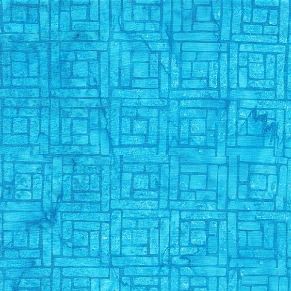 Island Batik~Bits and Pieces~Squares Batik~Teal Sea Glass~Cotton Batik Fabric by the Yard or Select Length 122249915