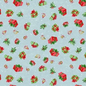 Wilmington Prints~Winter Hollow~Gifts and Ornaments~Blue~Cotton Fabric by the Yard or Select Length 39749-443
