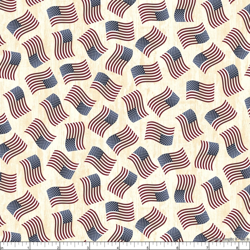 Timeless Treasures Stars & Stripes Tossed American Flags Cream Cotton ...