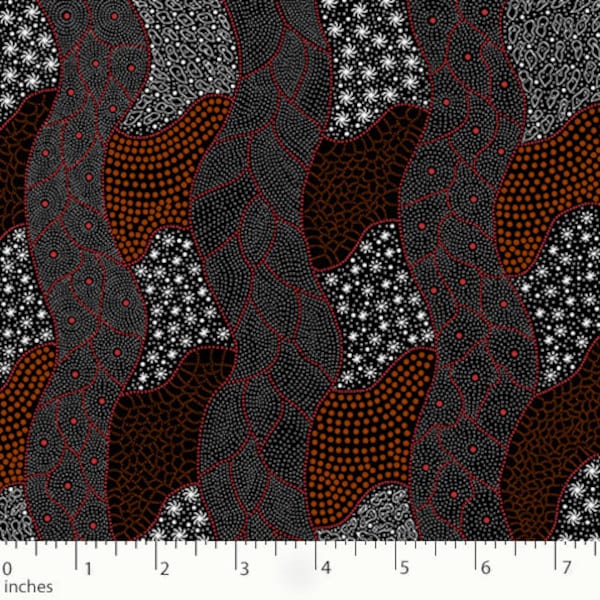 EOB~M & S Textiles~Aboriginal~Wild Flowers Dreaming Red by Tanya Price~Fabric by the Yard WFDR