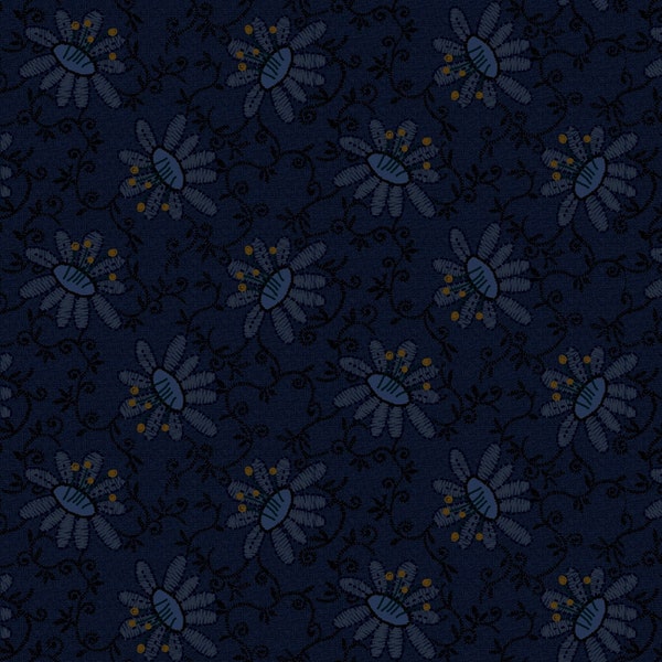 EOB~Henry Glass~Scrap Happy~Lacey Design~Navy~Cotton Fabric by the Yard or Select Length 2616-77