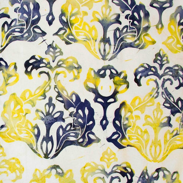 Banyan Batiks~Victorian Contemporary~Acanthus Leaf~Lemon/Charcoal~Cotton Batik Fabric by the Yard or Select Length 80540-50