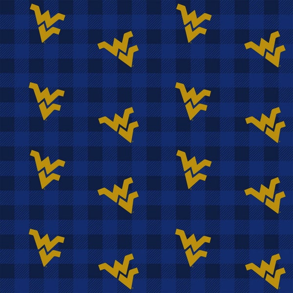 Sykel Enterprises~College Cotton -West Virginia Mountaineers -Buffalo Plaid -Blue/Gold -Cotton Fabric by the Yard or Select Length WV-1207