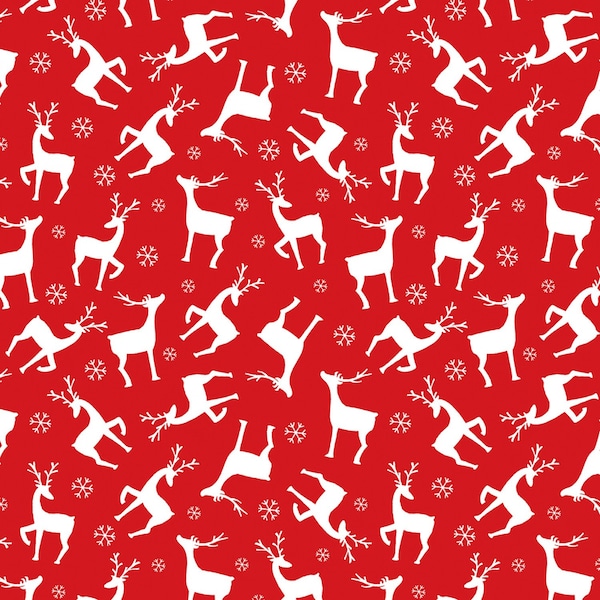 Benartex~Nordic Cabin~Deer w/ Pearlescent Metallic~Red~Cotton Fabric by the Yard or Select Length 13418P-10