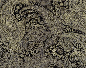 Timeless Treasures Silver and Gold Paisley w/ Metallic Gold Charcoal Cotton Fabric by the Yard or Select Length CM1002-CHARCOAL